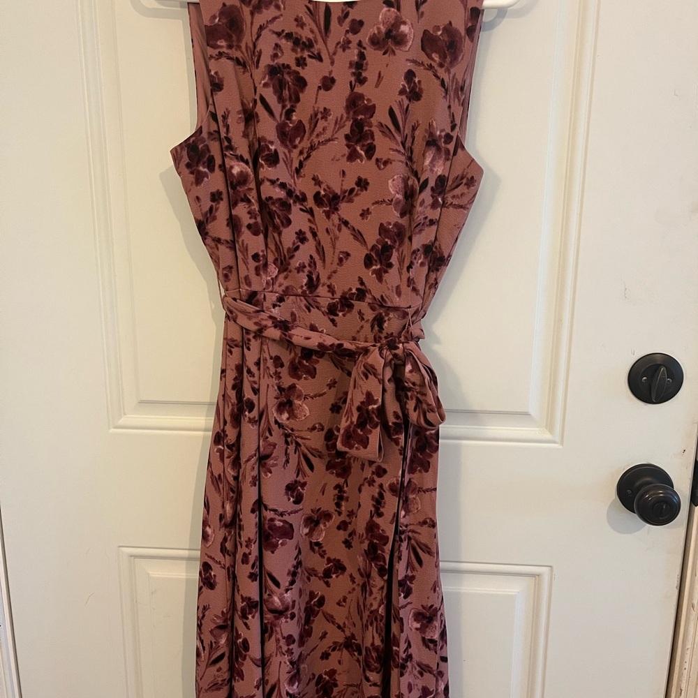 Elle Floral Midi Dress - floral mauve and burgundy size medium